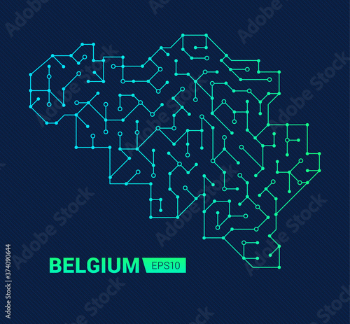 Abstract futuristic map of Belgium. Electric circuit of the country. Technology background.