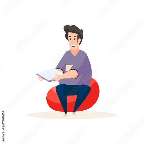 
A flat design of student holding book, schoolboy flat illustration design 
