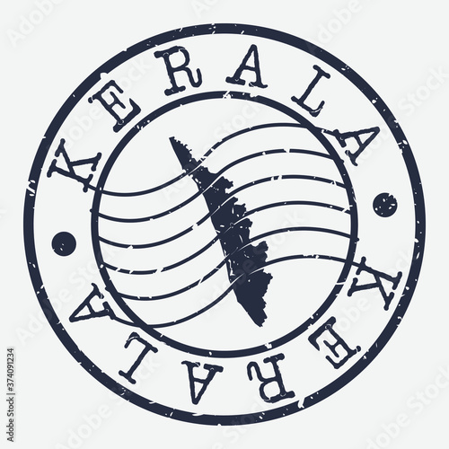 Kerala India Stamp Postal. Map Silhouette Seal. Passport Round Design. Vector Icon. Design Retro Travel.