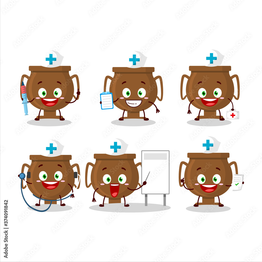 Naklejka premium Doctor profession emoticon with bronze trophy cartoon character