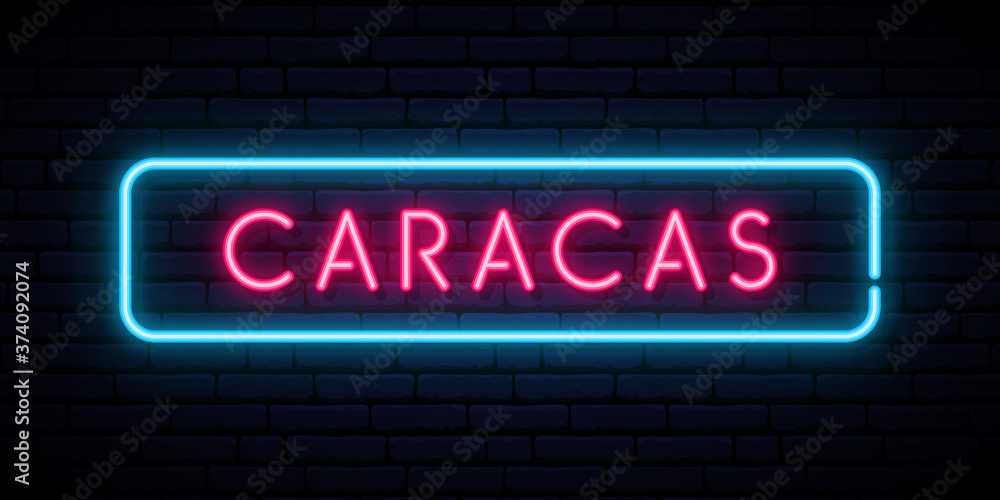 Caracas neon sign. Bright light signboard. Vector banner. Caracas neon sign. Bright light signboard. Vector banner.