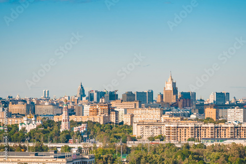 city, russia, architecture, moscow, building, cityscape, hill, landscape, view, sky, river, skyscraper, sparrow, travel, panorama, urban, russian, landmark, outdoor, tree, tower, green, summer, sparro © KseniaJoyg