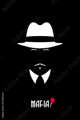 Italian man in a hat and in collar shirt. Mafia logo for male store, a barber shop, gentleman club. Vector illustration.