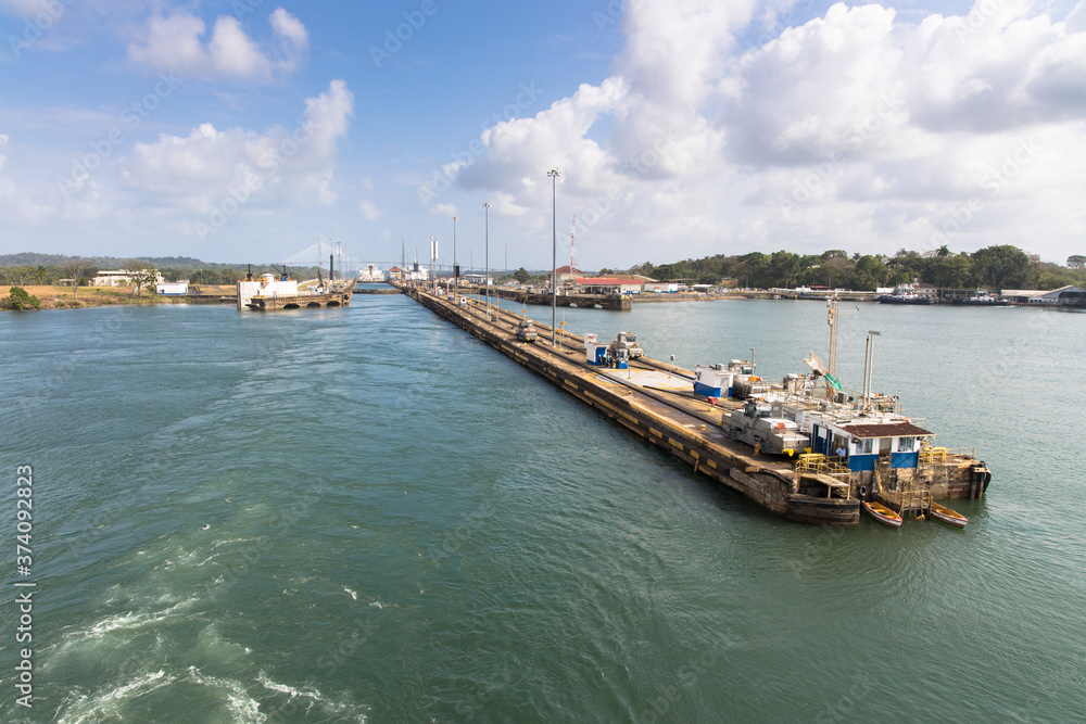Views of the third of the Gatun Locks of the Panama Canal, Panama