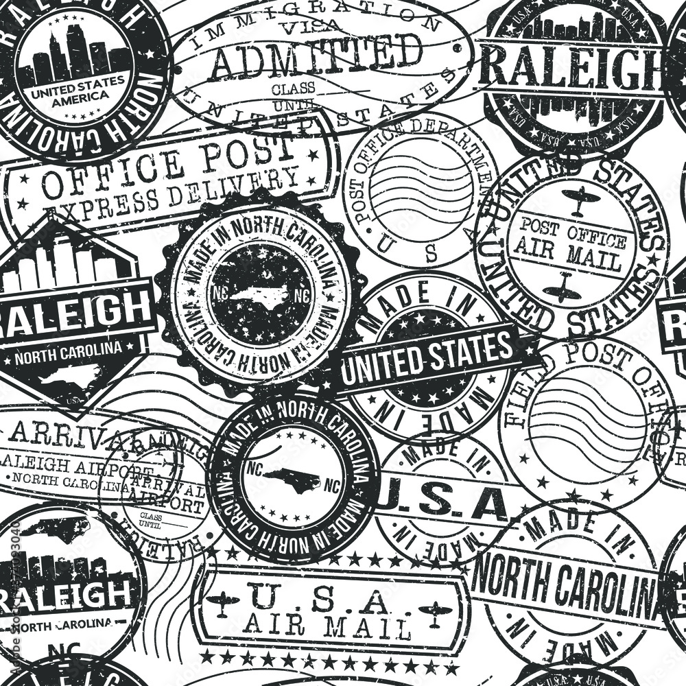 Raleigh, NC, USA Stamps Background. A City Stamp Vector Art. Set of