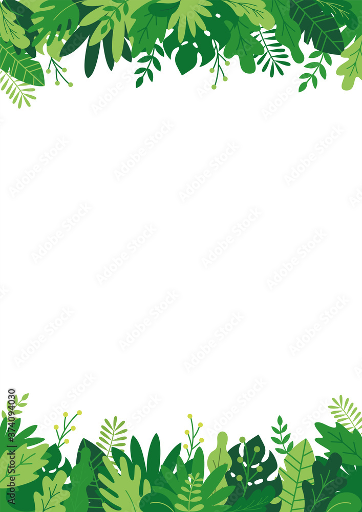 Fototapeta premium Tropical leaves and plants rectangle frame