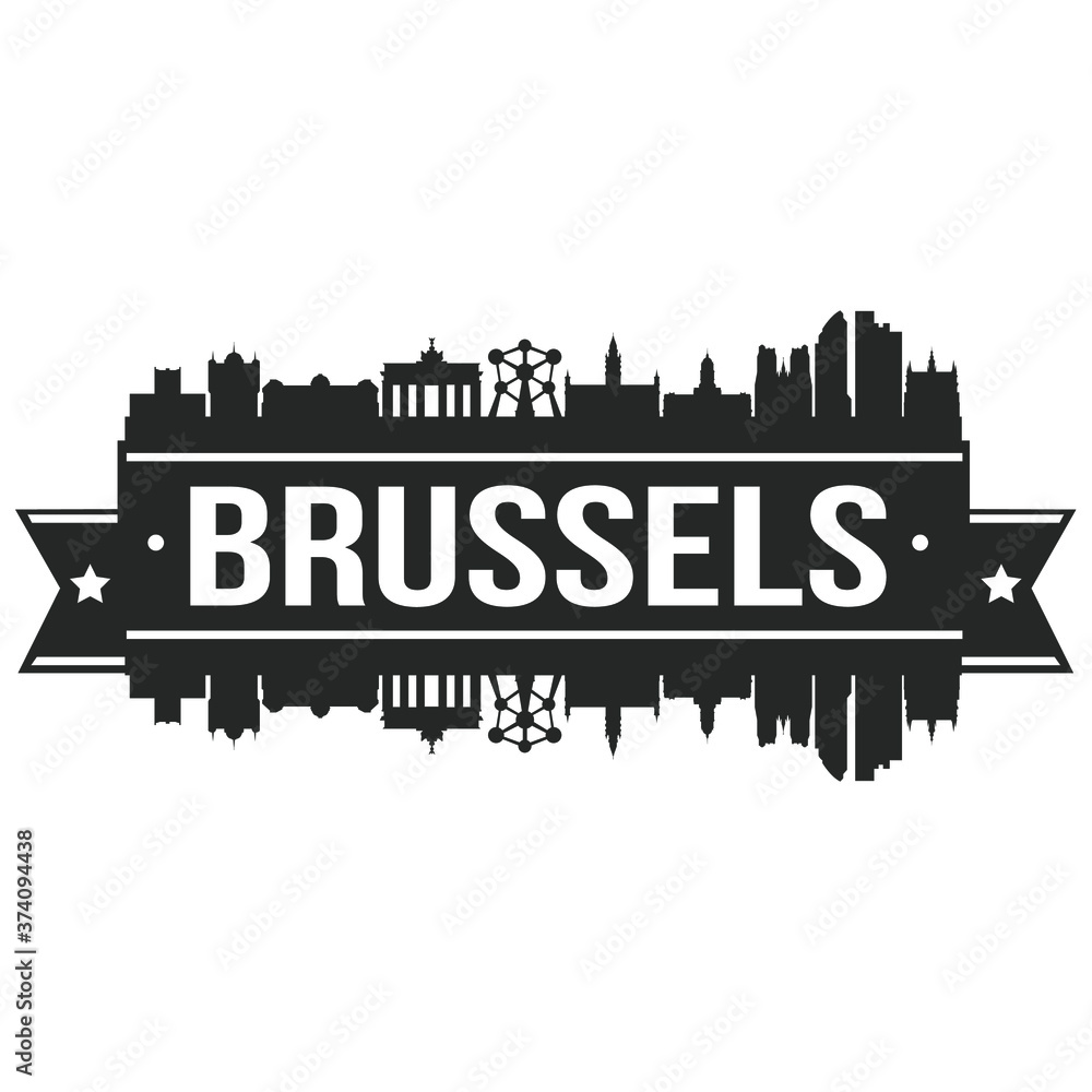 Brussels Belgium Skyline Silhouette City Stamp Vector Design Art Landmark Stencil Logo.