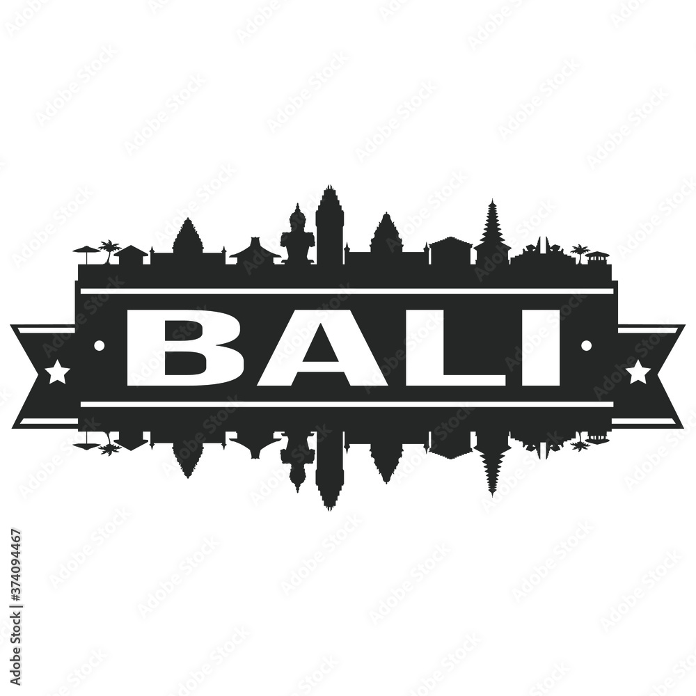 Bali Skyline Silhouette City Stamp Design City Vector Landmark Stencil.