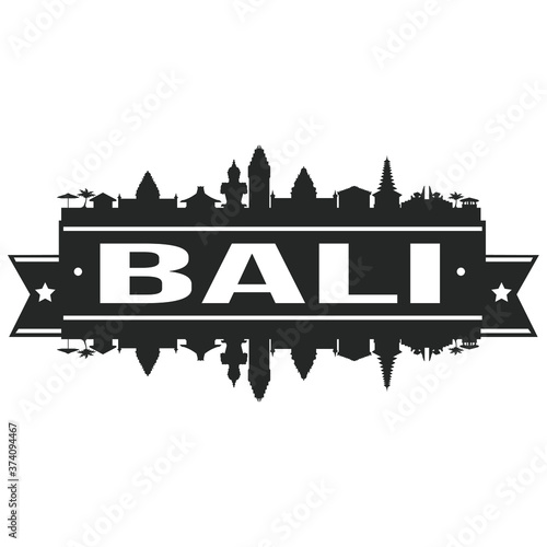 Bali Skyline Silhouette City Stamp Design City Vector Landmark Stencil.