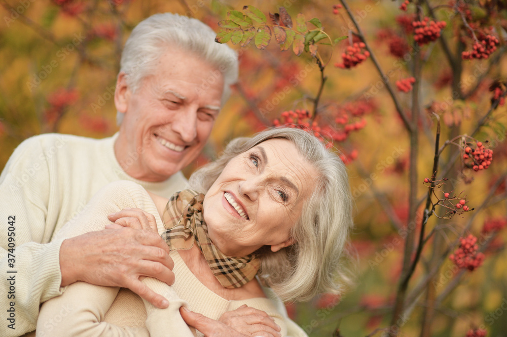 Portrait of cute senior couple in autumn park Portrait of cute senior couple in autumn park