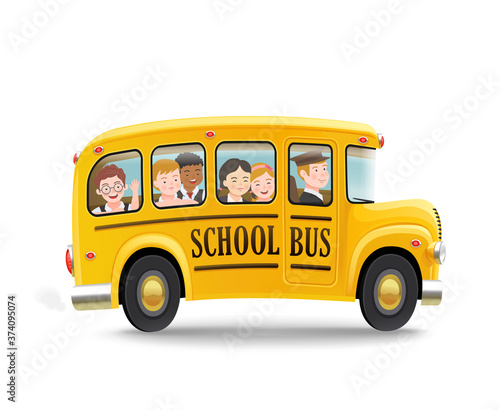 Cartoon school bus with children. Back to school concept. Vector illustration.