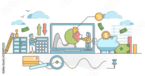 Accounting as financial company bills and reports management outline concept