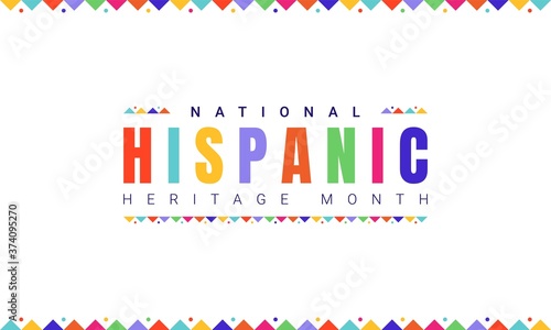 National Hispanic Heritage Month horizontal banner template with colorful text and flags on white background. Influence of Latin American heritage on a world culture photo