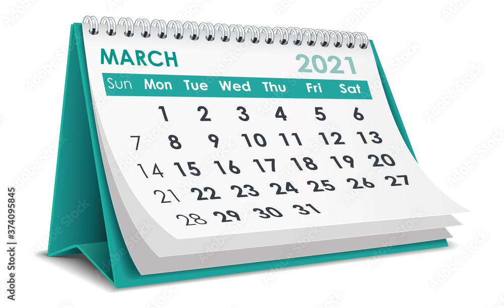 March 2021 Calendar - obrazy, fototapety, plakaty 