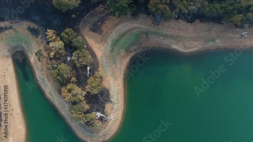 Napa, California, USA. 22 August 2020. Aerial: Lake Berryessa and burnt out forest. LNU Lightning Complex Fire that ravaged the Napa, Sonoma, Lake and Solano counties. photo