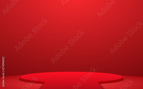 red showcase stand in the red room