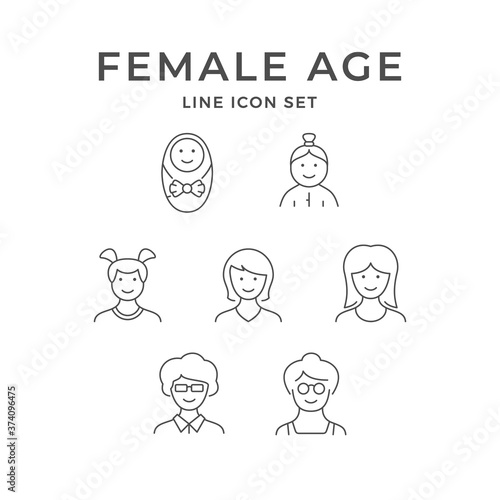 Set line icons of female age