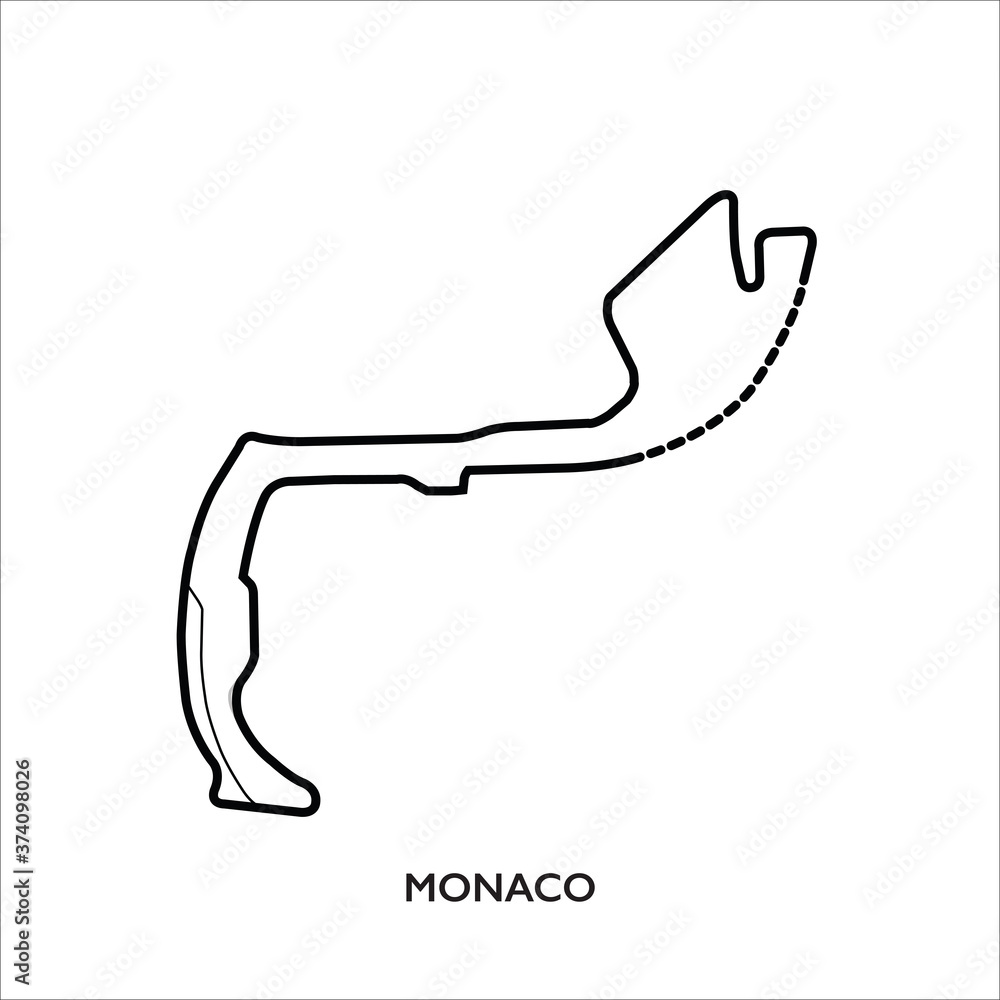 Fototapeta premium Monaco circuit, Monaco. Motorsport race track vector map