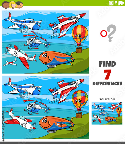 differences educational game with planes and flying machines