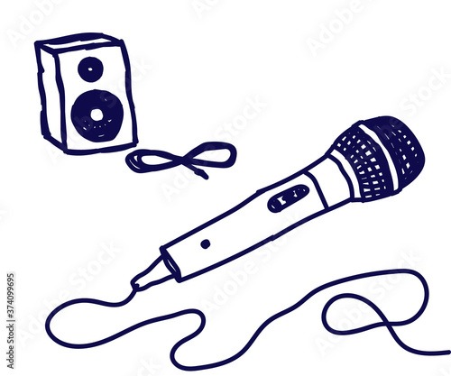 Microphone and subwoofer on a white background. Sketch. Vector illustration.