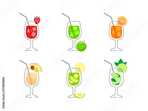 Cold drinks with colorful splashes - vector illustration for bar and restaurant menu
