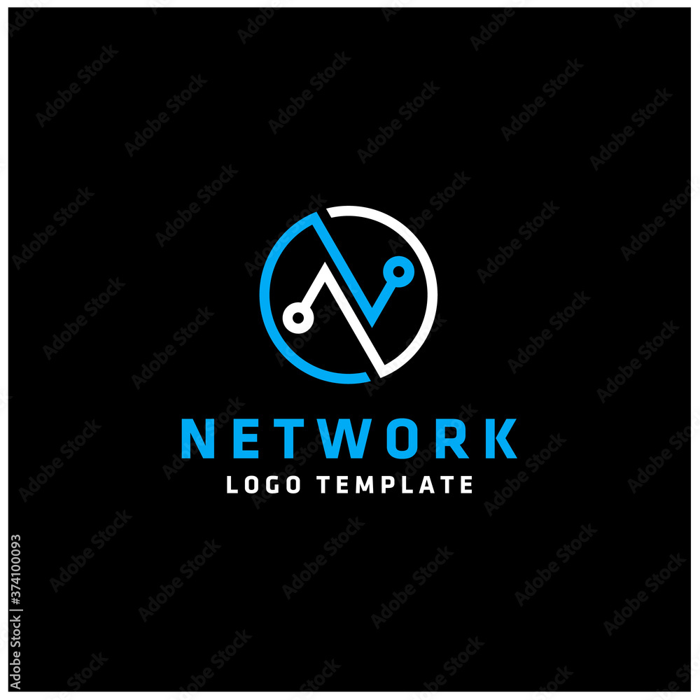 Initial Letter N with modern digital circular rotation line connector network link logo design Initial Letter N with modern digital circular rotation line connector network link logo design