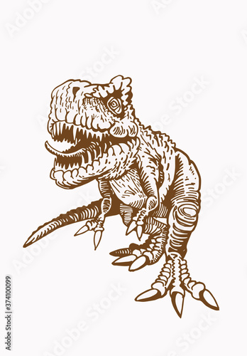 Vector vintage illustration of tyrannosaurus, sepia  background