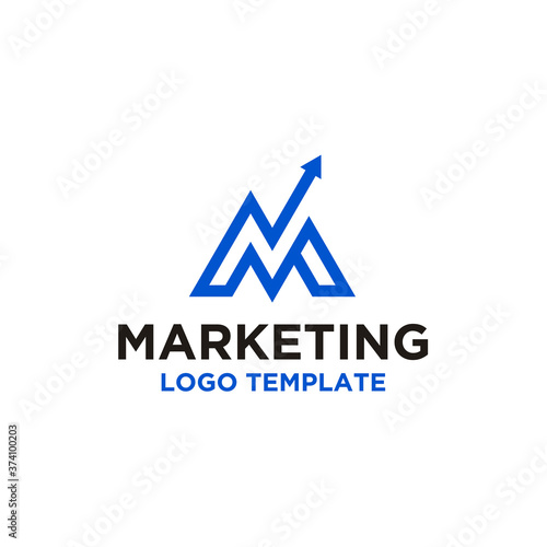 Initial Letter M with Statistic Chart Arrow for Marketing Diagram Progress logo design