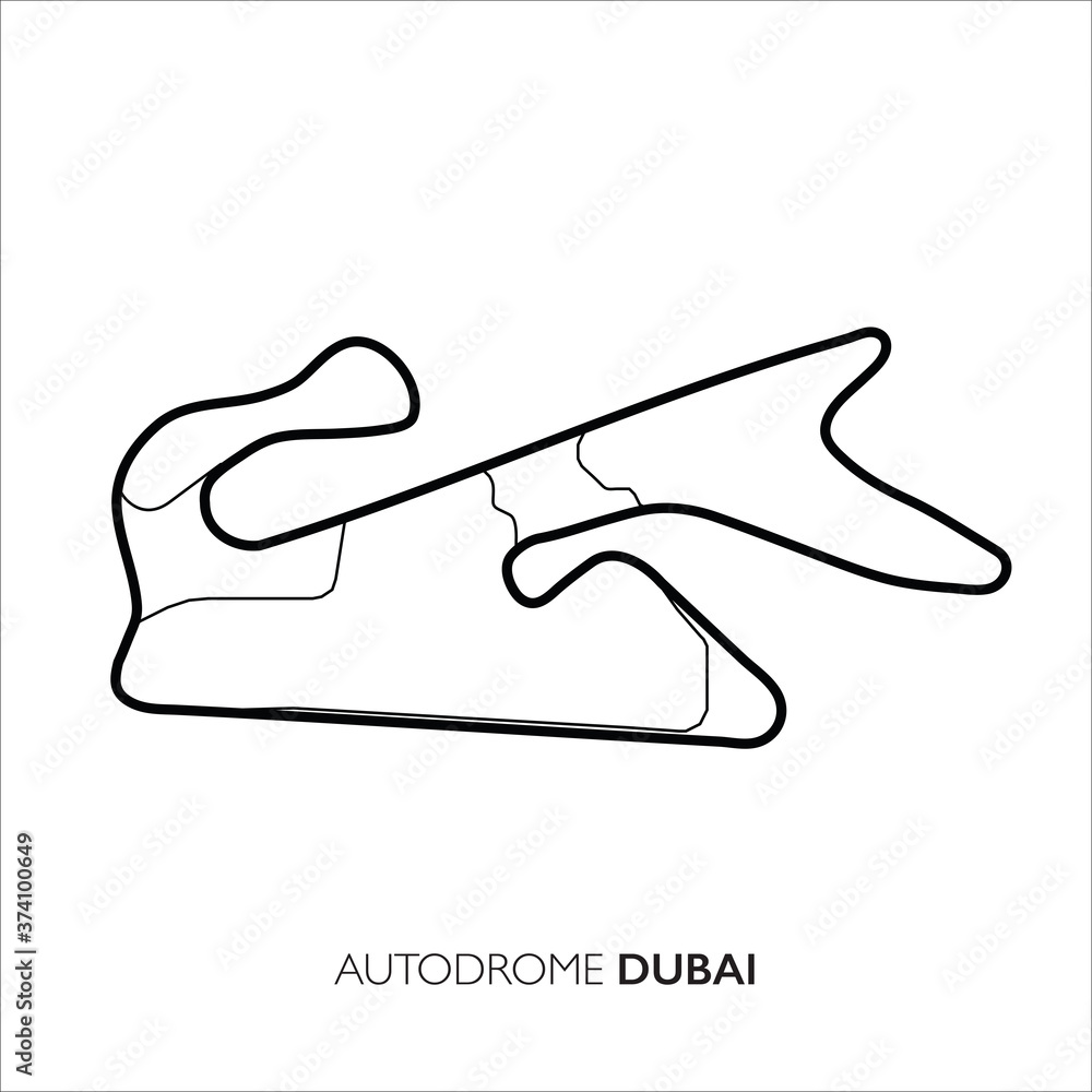 Dubai Autodrome circuit, Dubai. Motorsport race track vector map Stock
