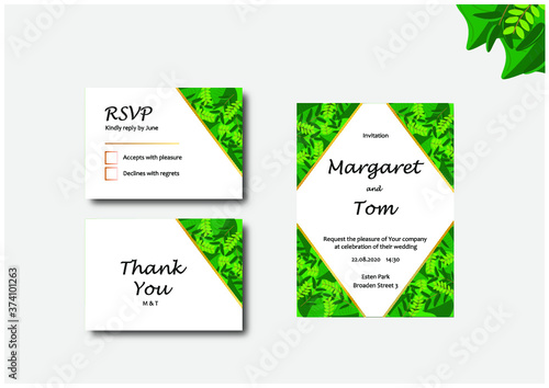 Wedding invitation - Leafs. Identyfikacja ślubna - zaproszenia ślubne - wzór liście