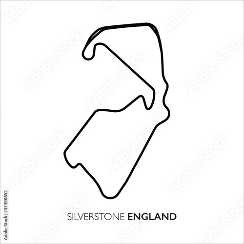Silverstone circuit, England. Motorsport race track vector map photo