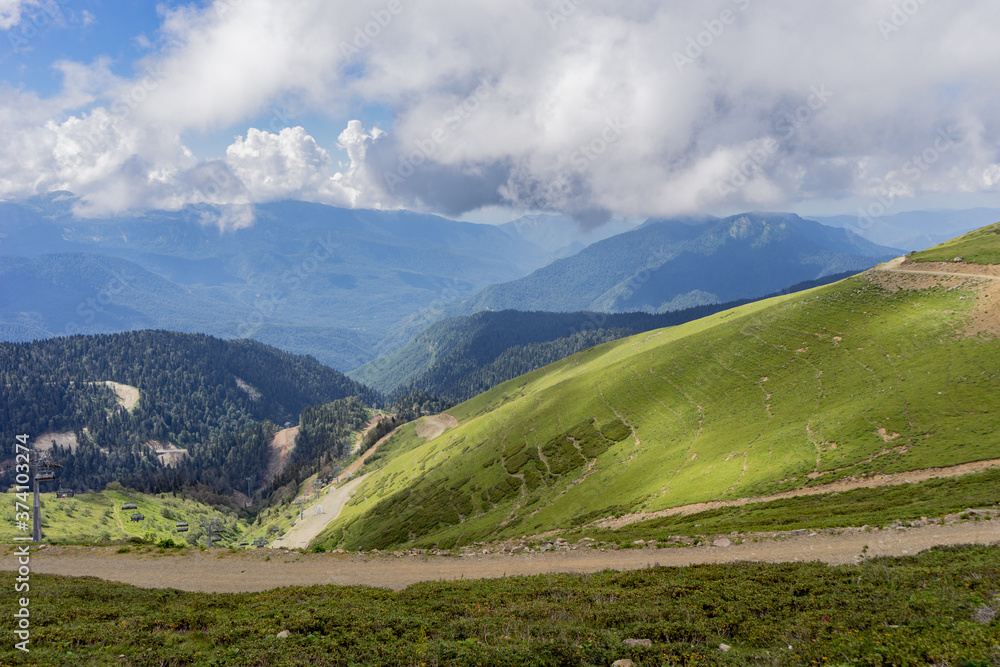 Mountain hill path road panoramic landscape