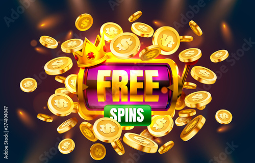 Casino free spins, 777 slot sign machine. Vector