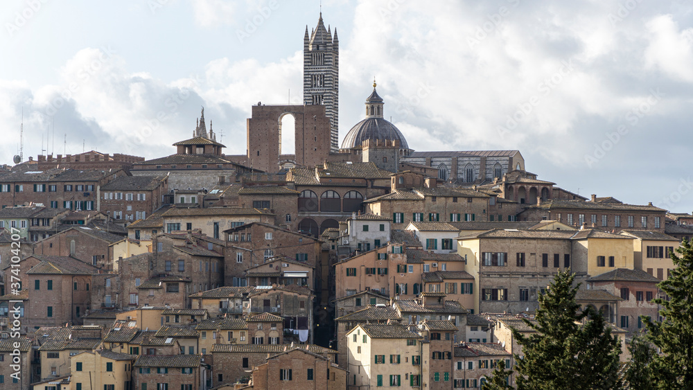 Scenery of Siena at sunset, a beautiful medieval town in Tuscany
