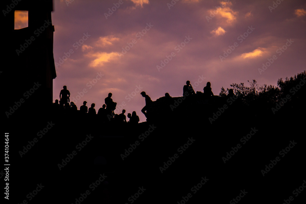 crowd at sunset