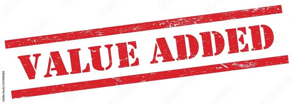 VALUE ADDED red grungy rectangle stamp. VALUE ADDED red grungy rectangle stamp.