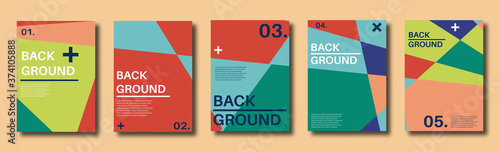 Abstract set of backgrounds with colorful chaotic triangles, polygons. Geometric posters, Social media, Book cover. Vector illustration.