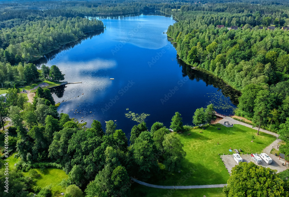 Summer aerial landscape over Swedish lake Summer aerial landscape over Swedish lake