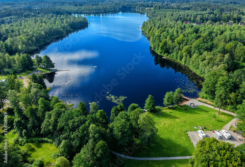 Summer aerial landscape over Swedish lake photo