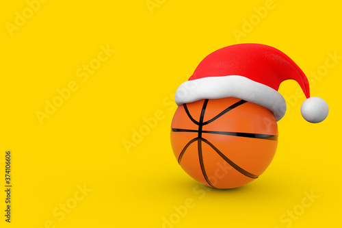 Basketball Ball with Red Santa Hat. 3d Rendering