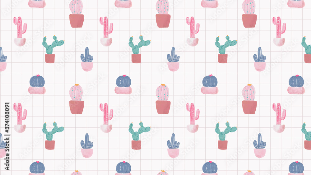 Watercolor cactus illustration pattern background