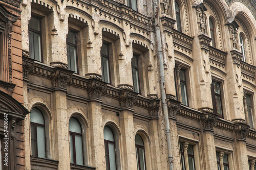 Facade of vintage classical building in Saint Petersburg