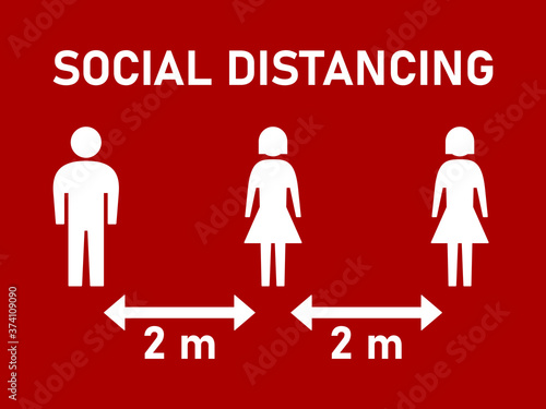 Social Distancing 2 m or 2 Metres Keep Your Distance Instruction Sign. Vector Image.