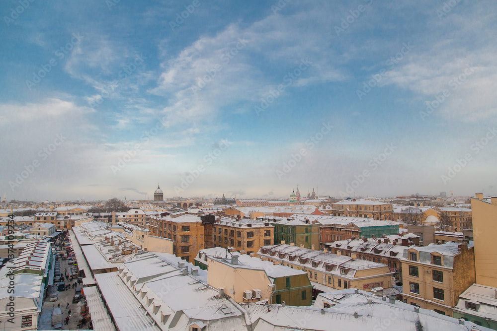 Fototapeta premium Rooftop cityscape of Saint Petersburg in winter time