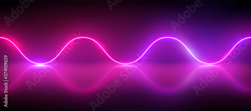 Realistic glowing neon sinus wave, vector illustration
