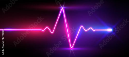 Realistic neon/laser heartrate sign with glows, vector illustration