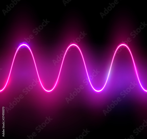 Realistic glowing neon sinus wave, vector illustration