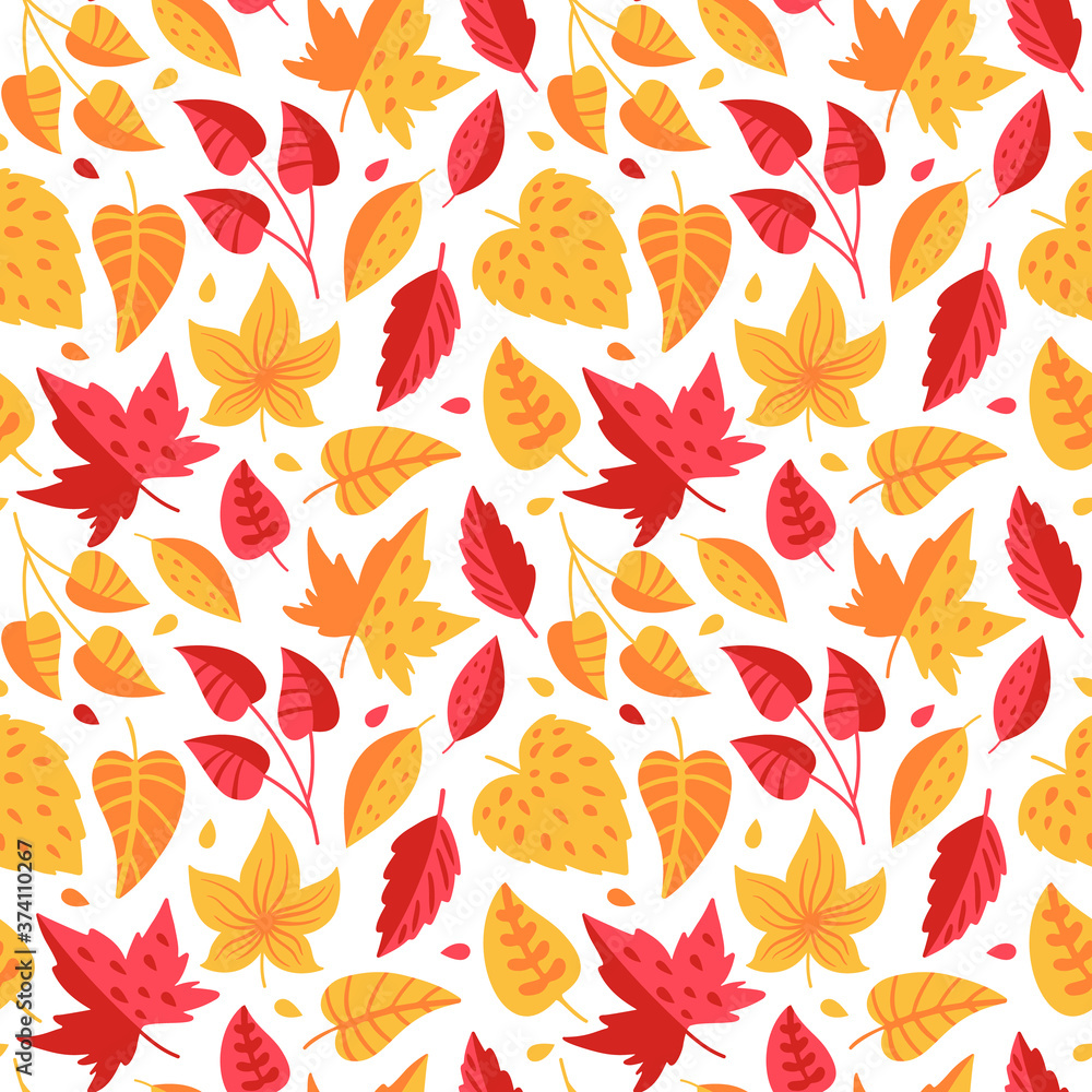 Seamless pattern with red and orange autumn leaves. Unique design for gift paper, fill drawings, background web pages, autumn greeting cards. Seamless pattern with red and orange autumn leaves. Unique design for gift paper, fill drawings, background web pages, autumn greeting cards.