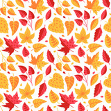 Seamless pattern with red and orange autumn leaves. Unique design for gift paper, fill drawings, background web pages, autumn greeting cards.
