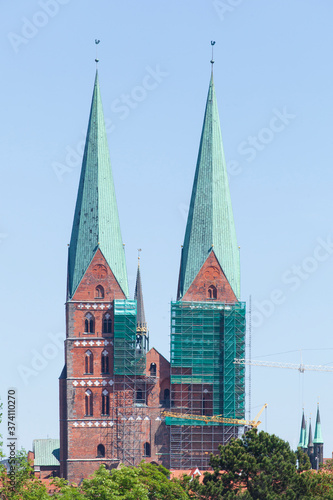 Wallpaper Mural Eingerüstete Marienkirche, Baustelle, Lübeck, Schleswig-Holstein, Deutschland, Europa Torontodigital.ca